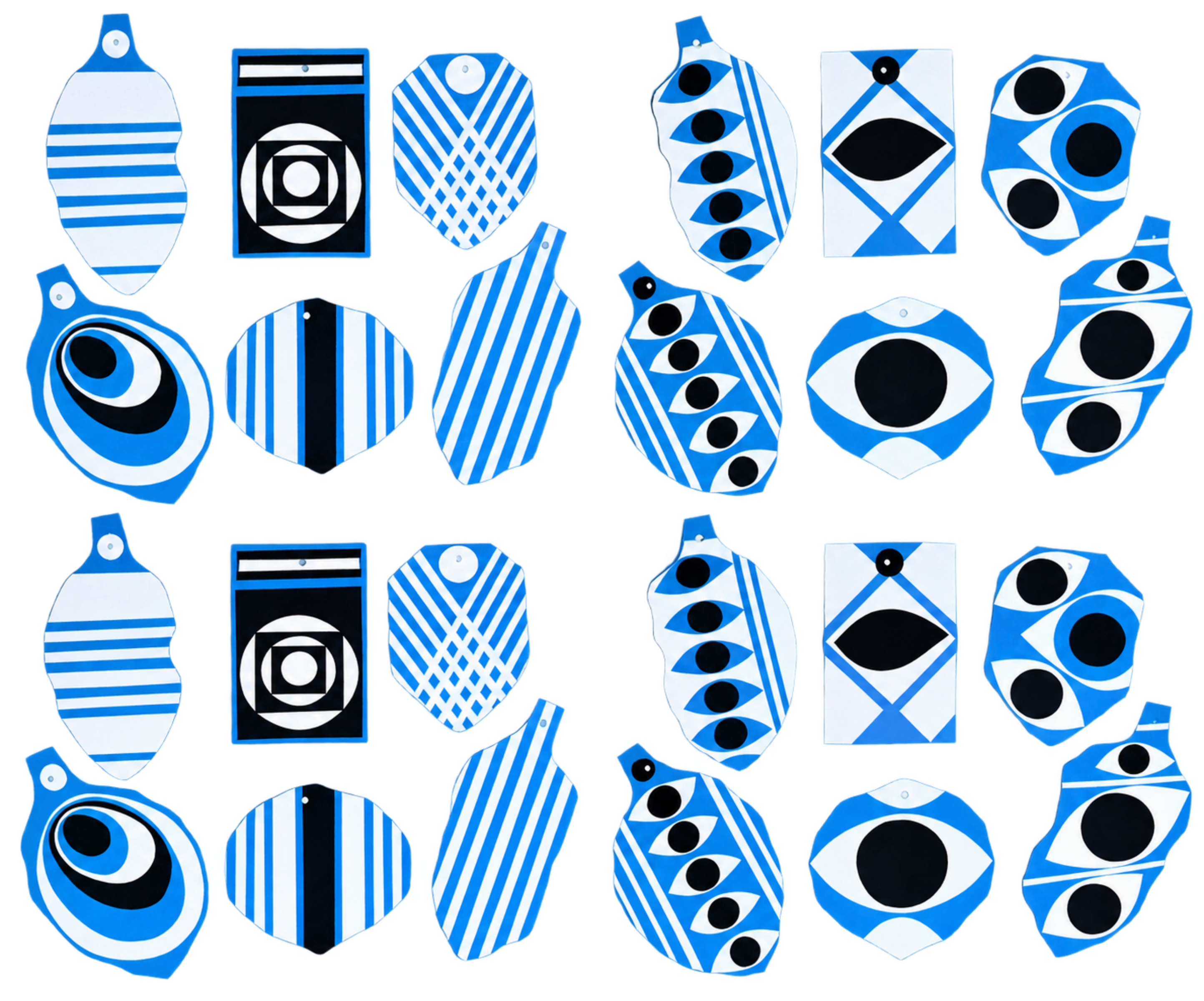 **Ice Blue** A crisp blue, white and black textile pattern with cool, modern geometric precision.
