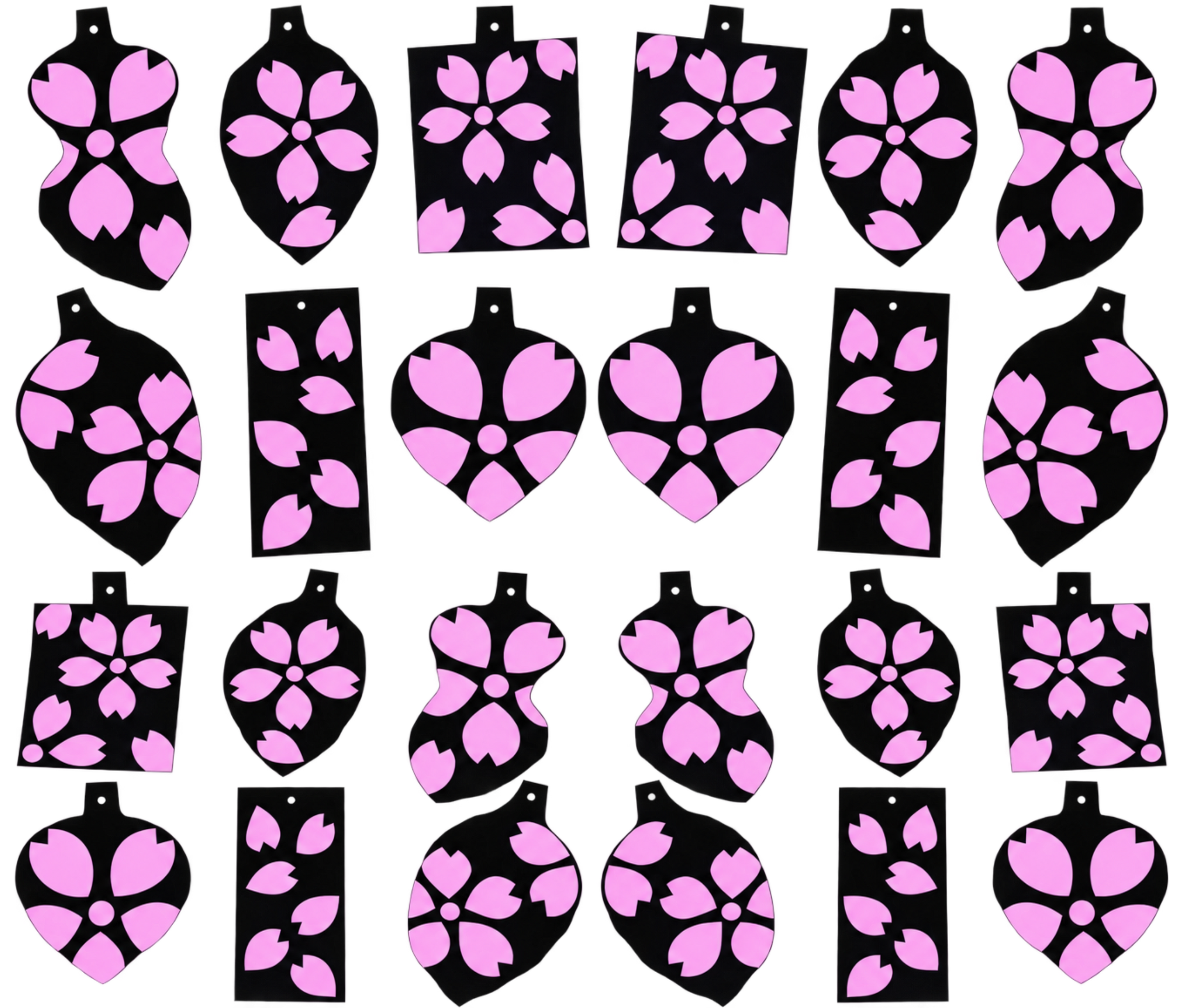**Sakura Pink** A delicate black and soft pink textile pattern inspired by cherry blossoms and cacao forms.
