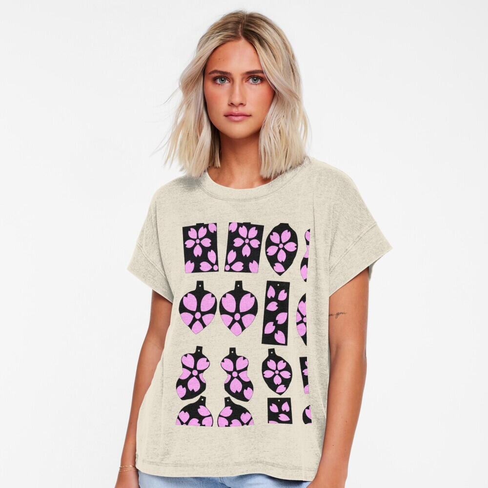 **Sakura Pink** A delicate black and soft pink textile pattern inspired by cherry blossoms and cacao forms.